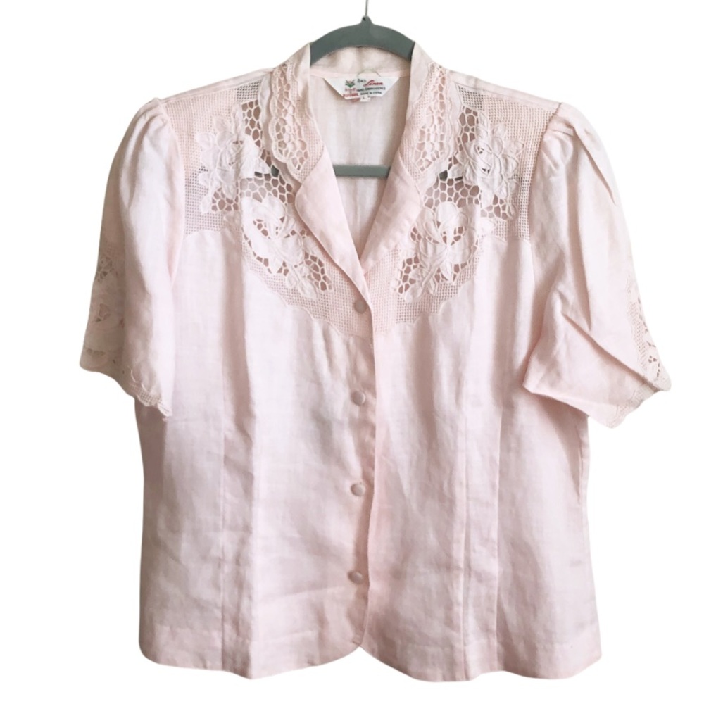 Daffodil Vintage Linen Embroidered openwork cutwork broderie Lace Top